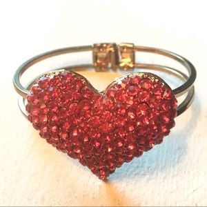 Red heart bracelet with crystal rhinestones